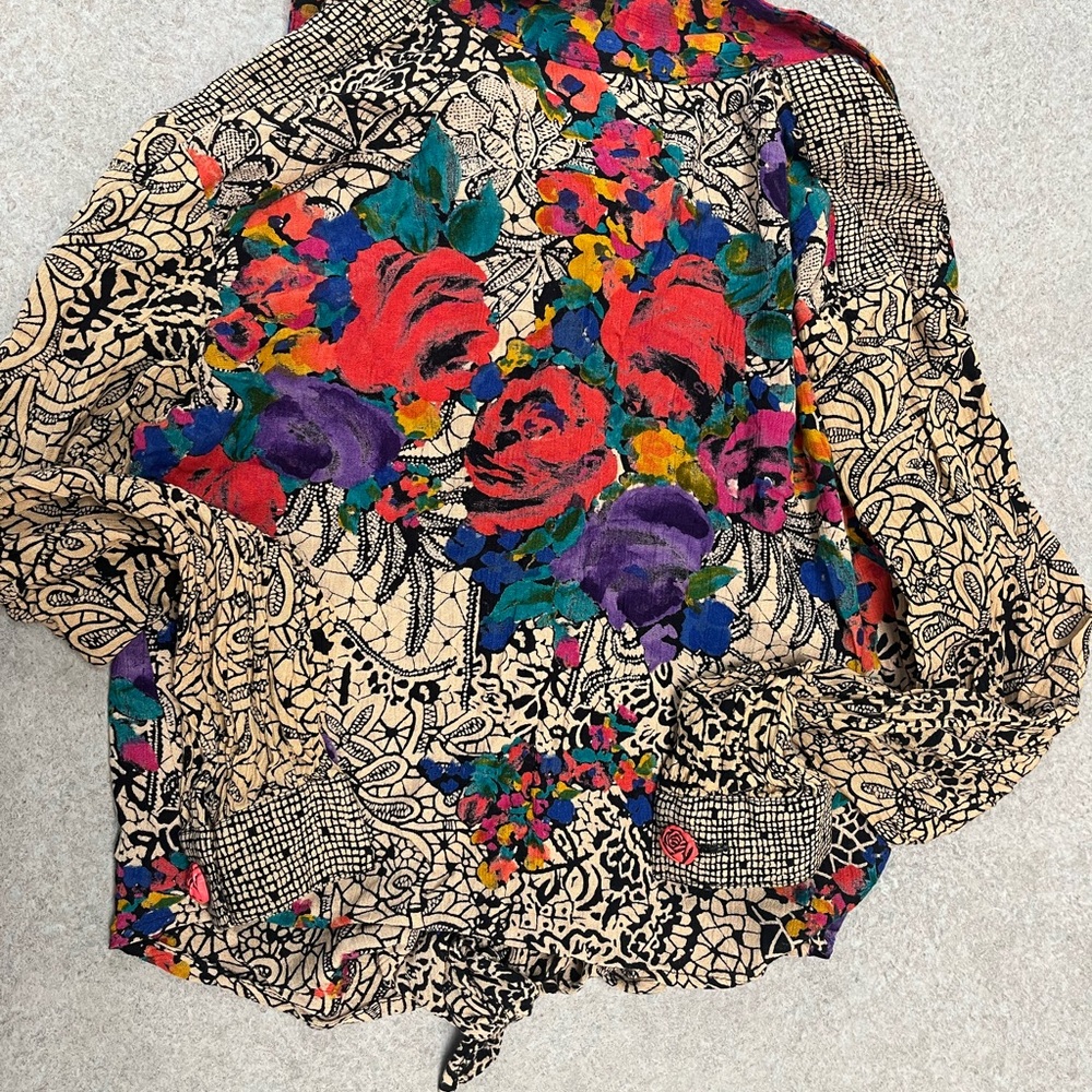 Vintage Carole Little Floral Tie Front Blouse XS/SM - Picture 6 of 6